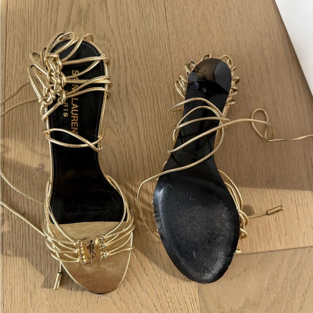 Saint Laurent Metallic Gold BABYLONE SANDALS 37.5 - Picture 4 of 7
